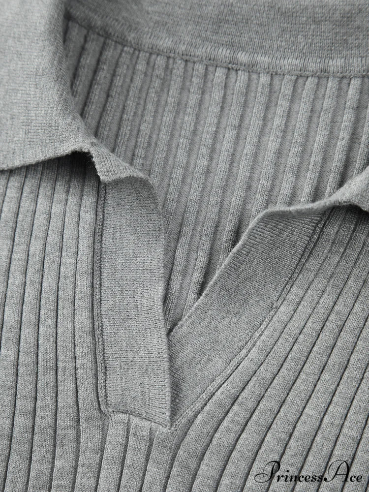 Cropped Knit Graceful Polo Shirt