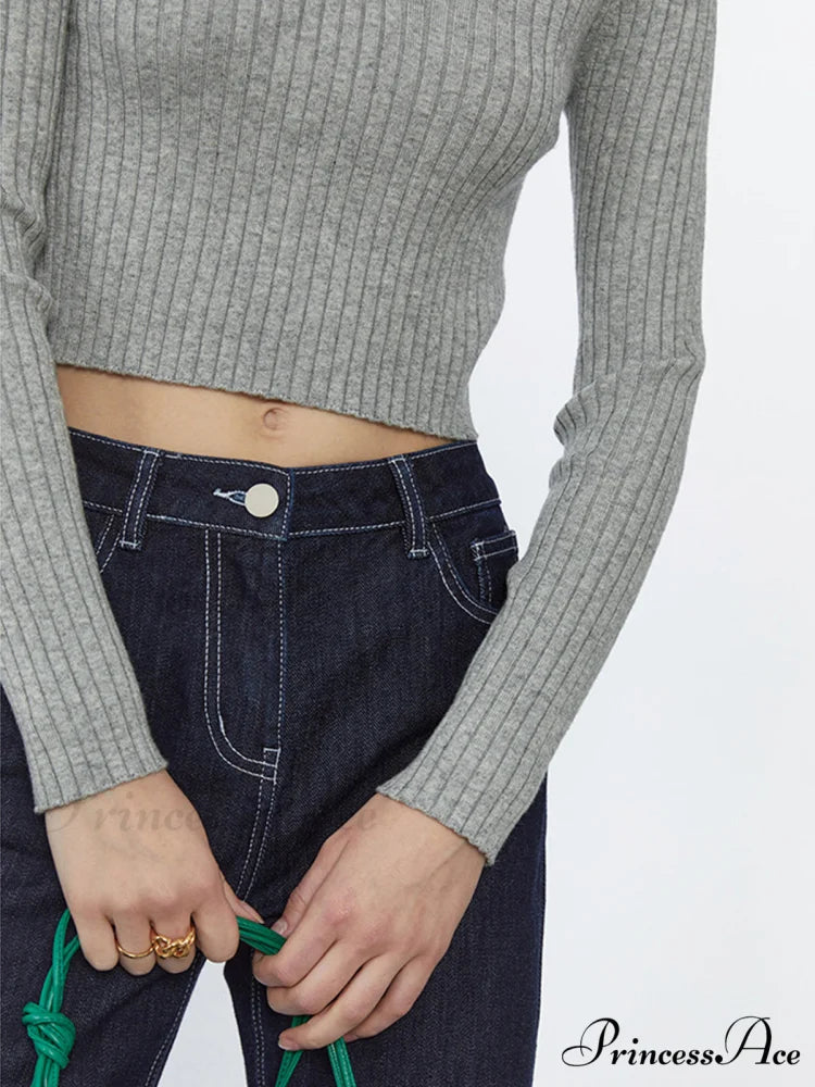 Cropped Knit Graceful Polo Shirt