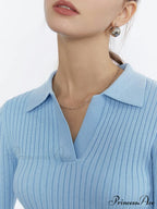 Cropped Knit Graceful Polo Shirt