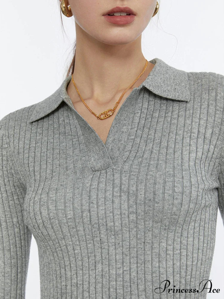 Cropped Knit Graceful Polo Shirt