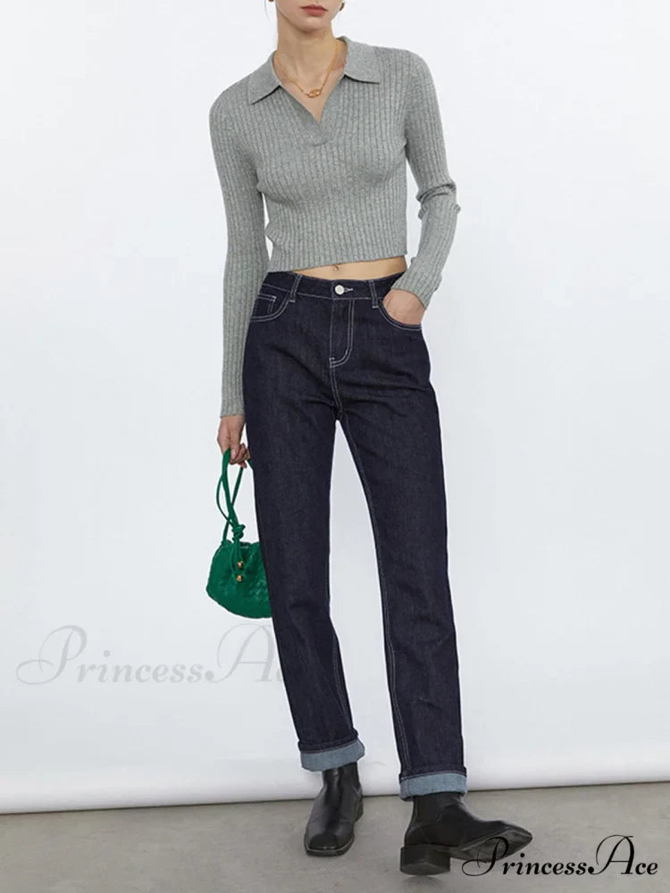 Cropped Knit Graceful Polo Shirt