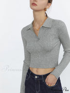 Cropped Knit Graceful Polo Shirt