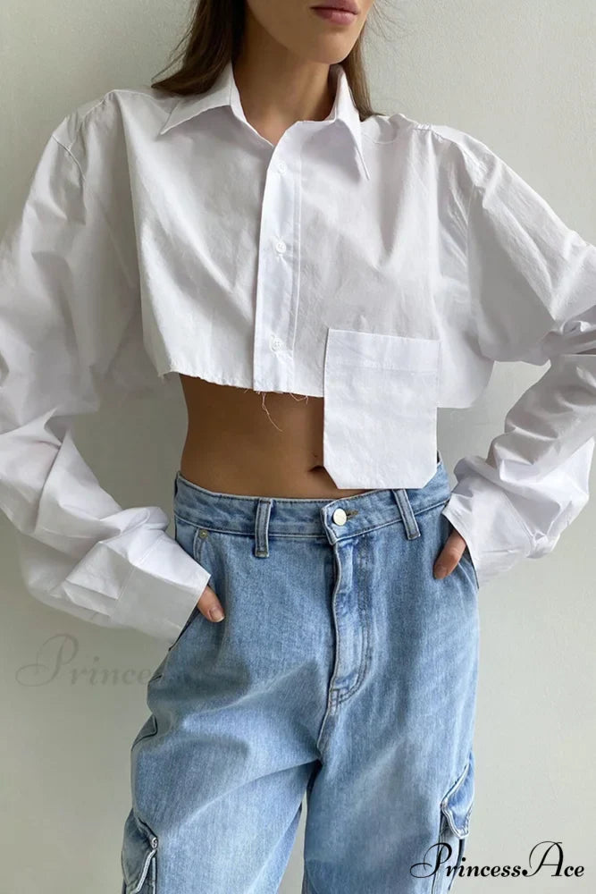 Cropped Shirt with Lapel Patch Pocket