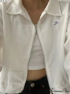 Cropped White Graceful Zip-Up Hoodie