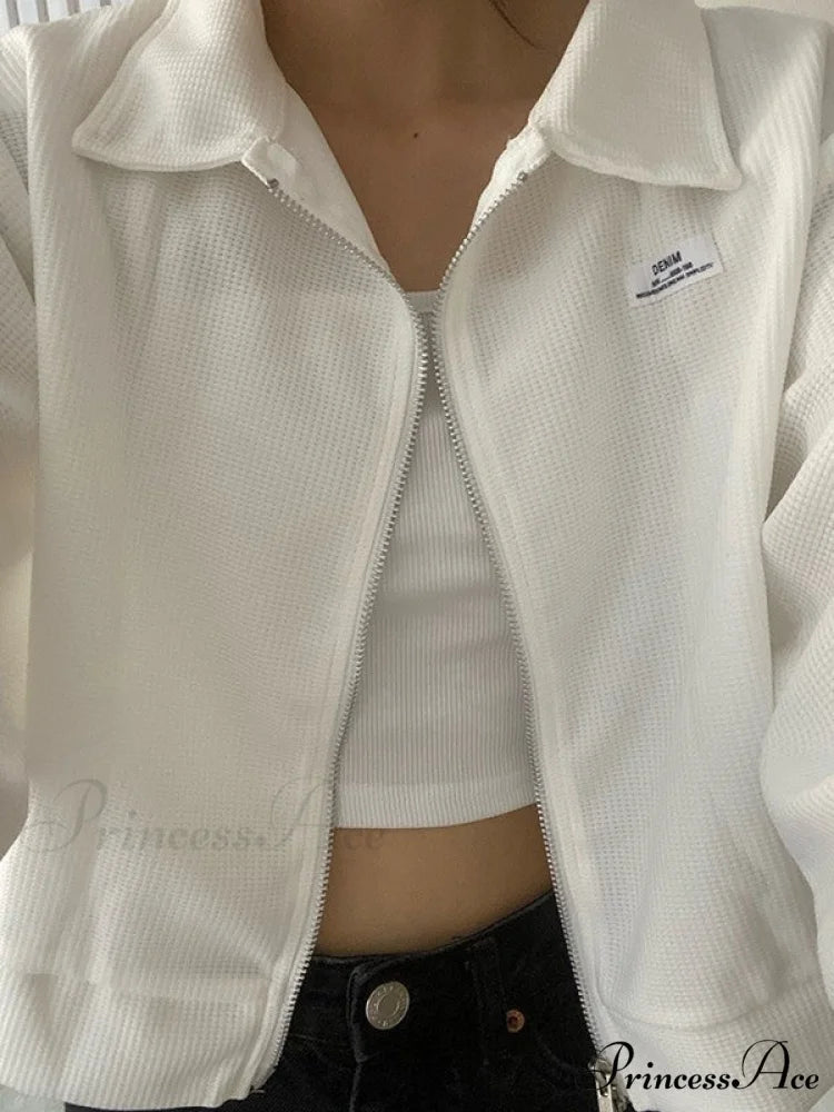Cropped White Graceful Zip-Up Hoodie