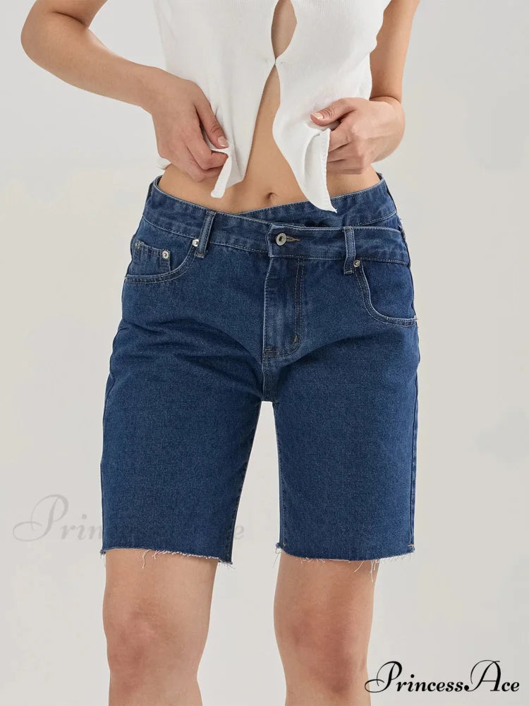Cross Asymmetrical Denim Short