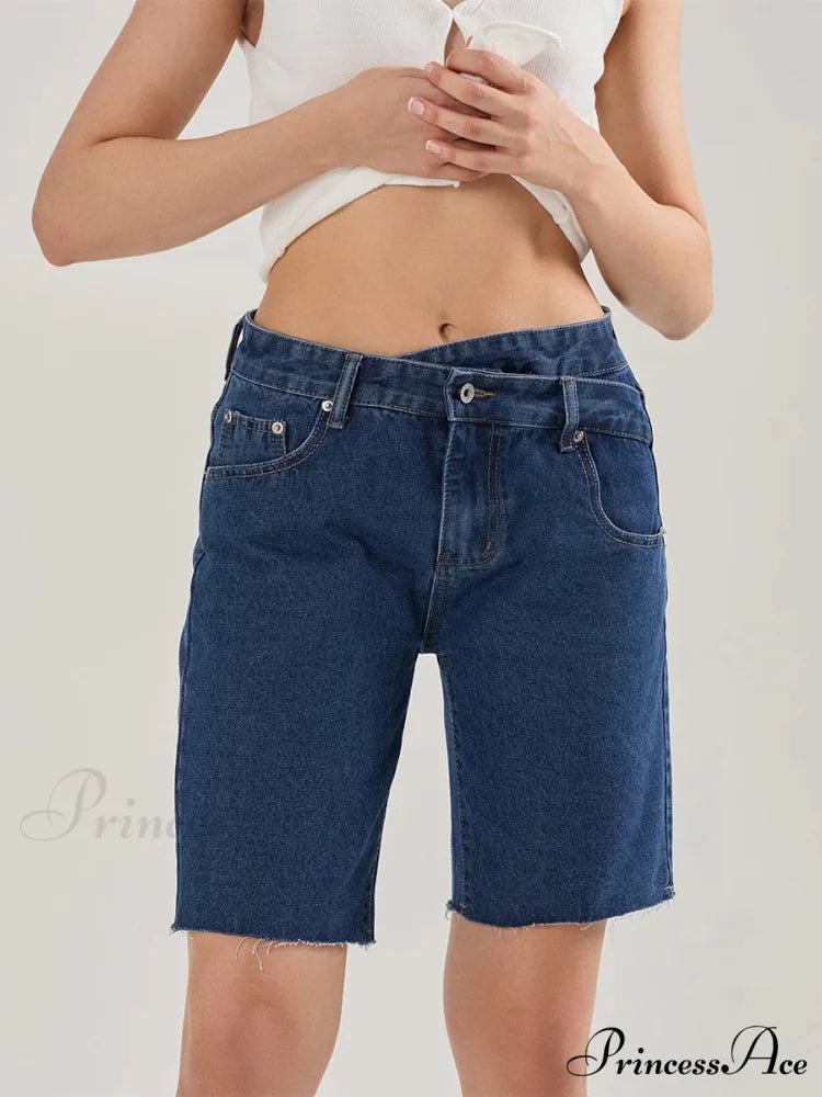 Cross Asymmetrical Denim Short
