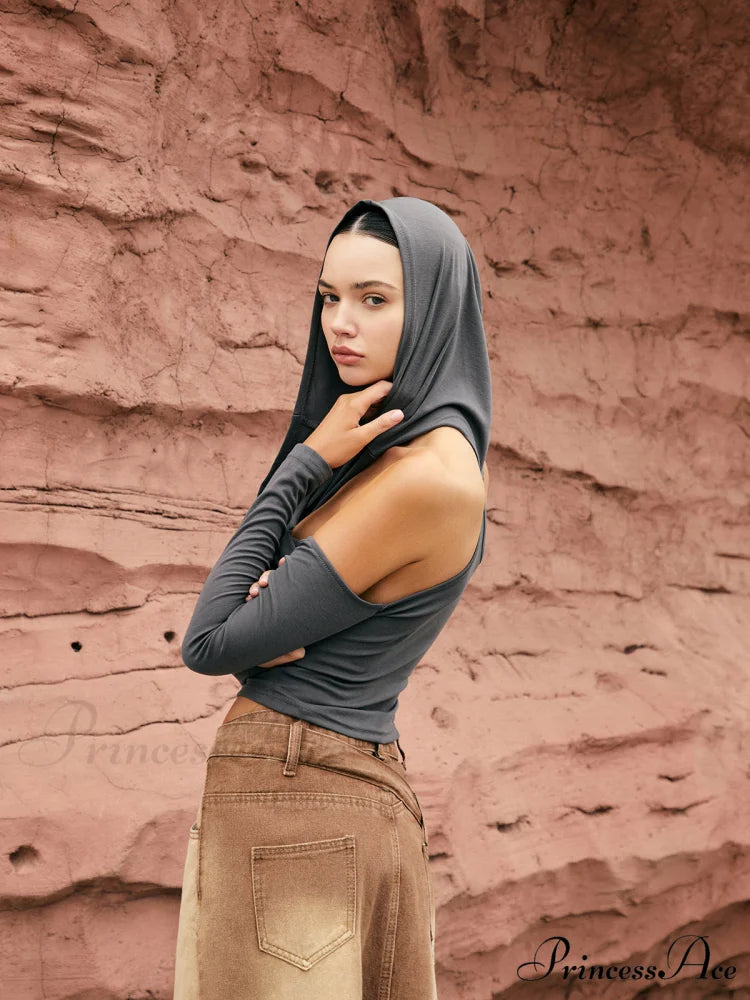 Cross-Over Neck Graceful Hooded Top