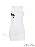 Cross Patch Ribbed Trendy Sleeveless Mini Dress