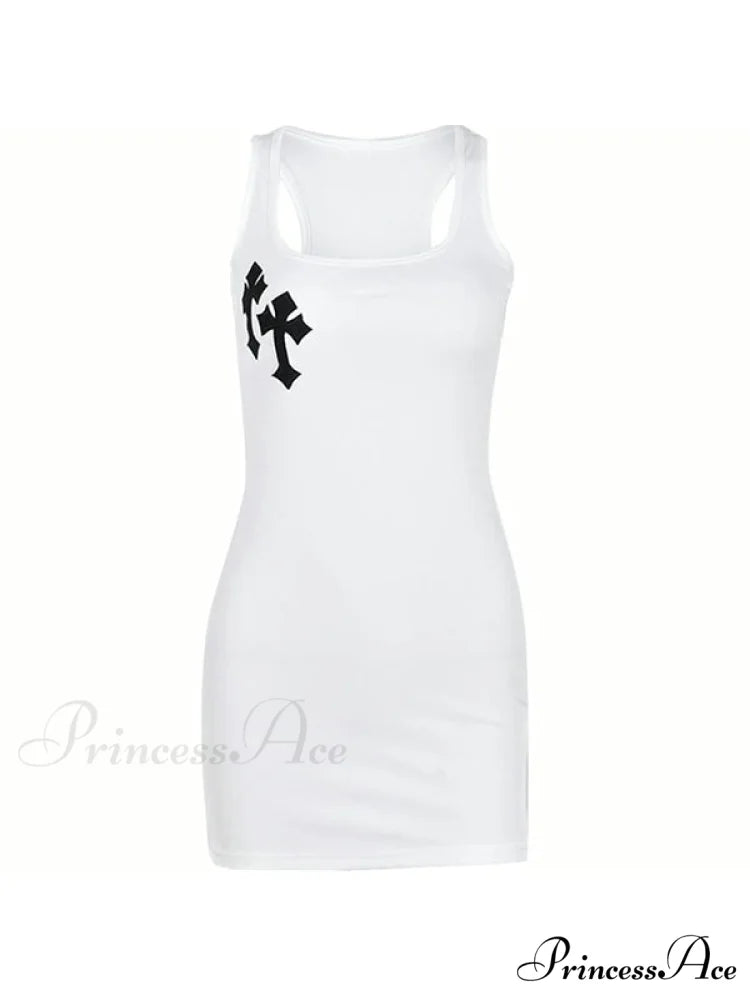 Cross Patch Ribbed Trendy Sleeveless Mini Dress
