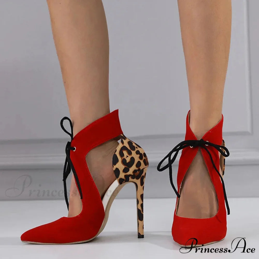 Cross-Tied Sexy Pointed-Toe Leopard-Print Wedding High Heels StilettoFashionable Stripper High Heel
