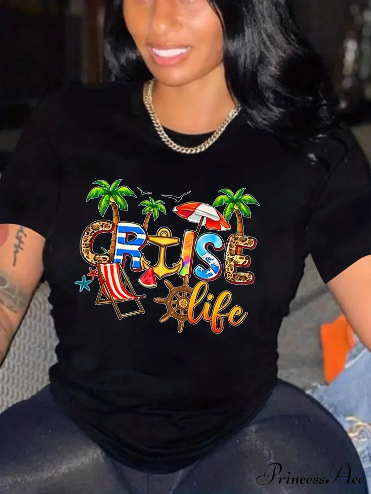 Cruise Casual Short Sleeve Crew Neck Women's Top T-shirt
