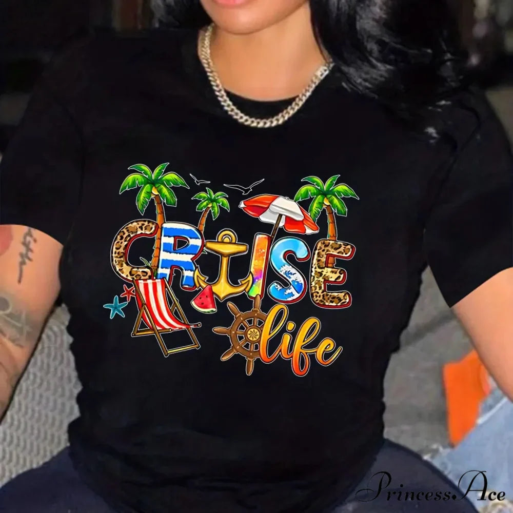 Cruise Casual Short Sleeve Crew Neck Women's Top T-shirt