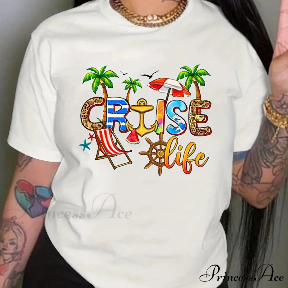 Cruise Casual Short Sleeve Crew Neck Women's Top T-shirt