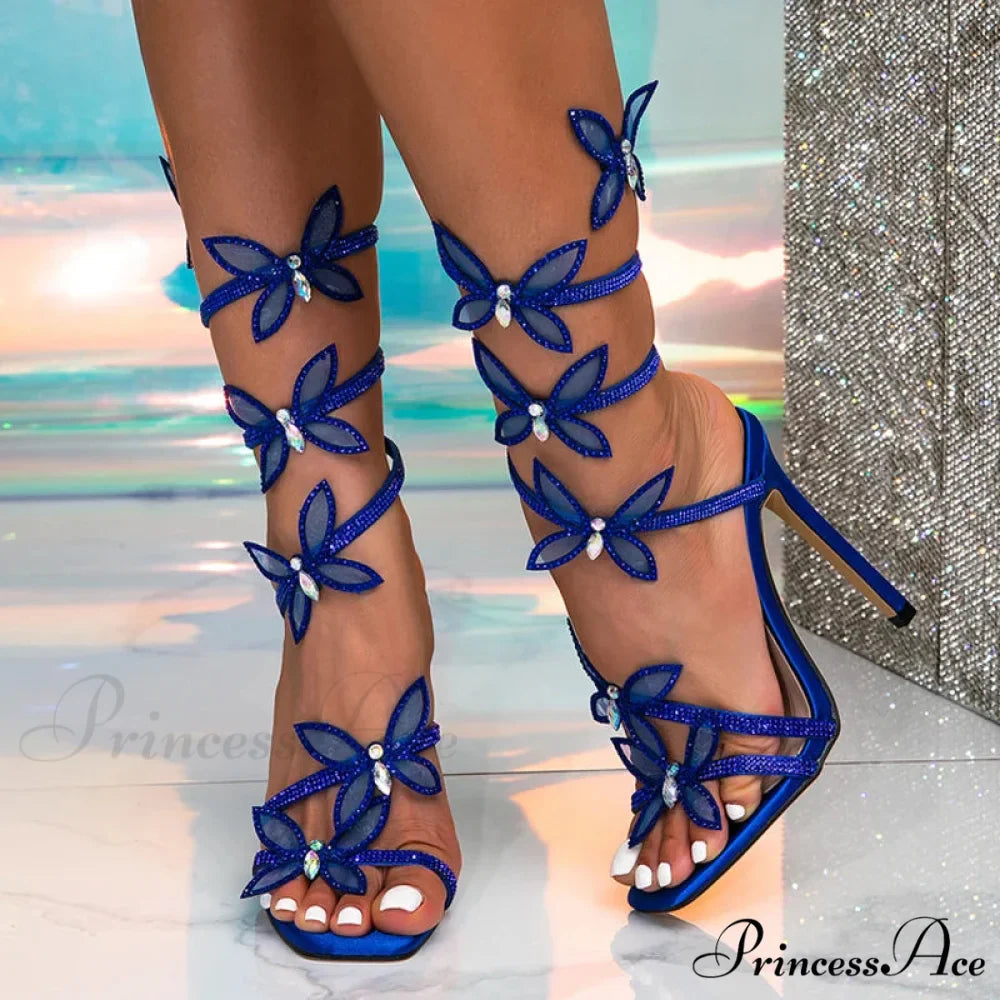 CrystalFashion Elegant Green Square-Toe Wedding Banquet Sexy Butterfly Ankle-Strap Sandals High Heel