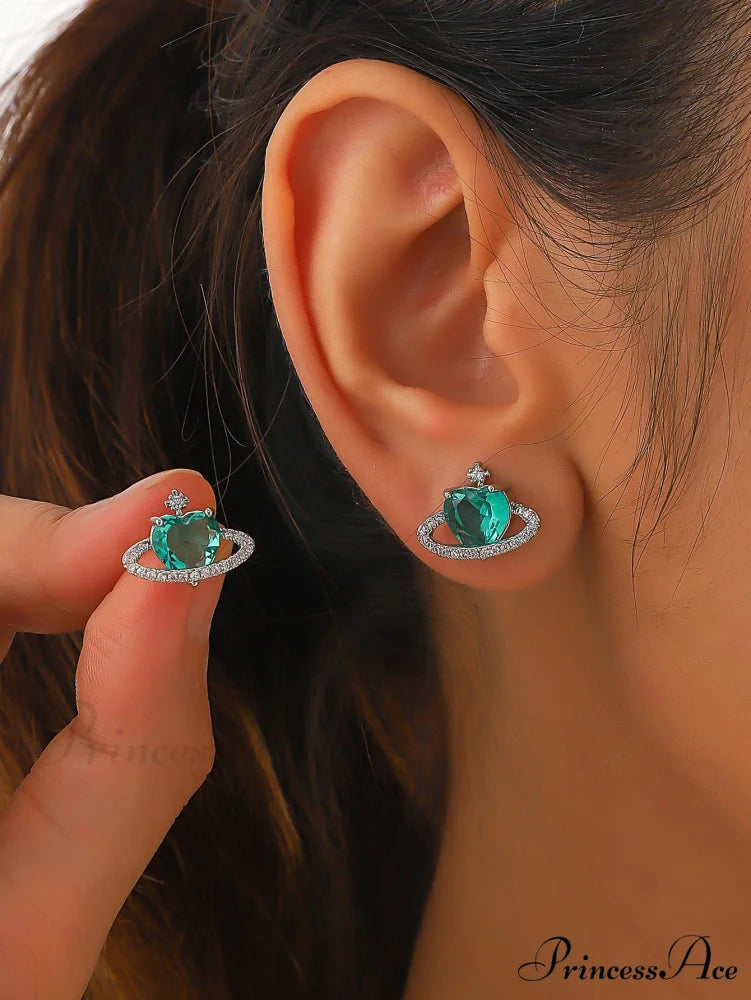 Cubic Zirconia Heart Shaped Stud Earrings