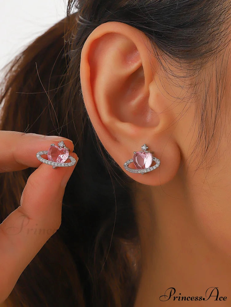 Cubic Zirconia Heart Shaped Stud Earrings