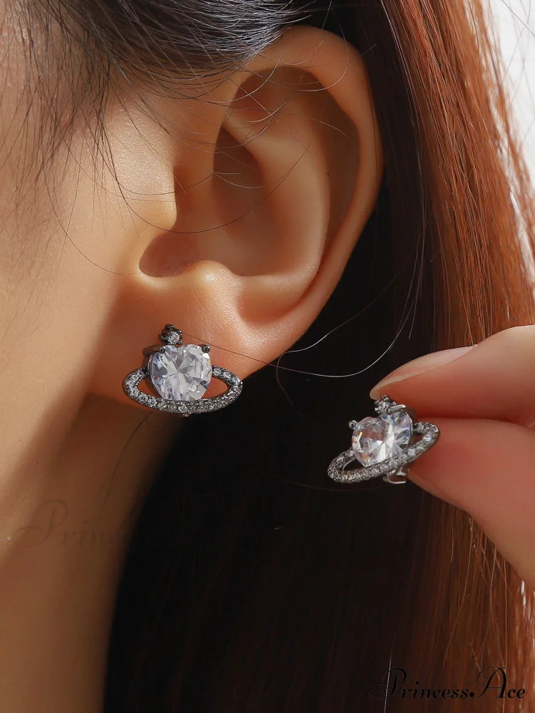 Cubic Zirconia Heart Shaped Stud Earrings