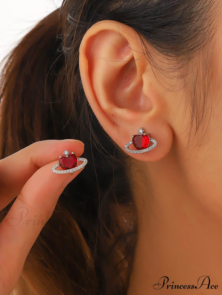 Cubic Zirconia Heart Shaped Stud Earrings
