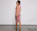 Curves Ahead Sleeveless Charming Ruched Midi Dress