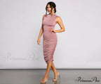 Curves Ahead Sleeveless Charming Ruched Midi Dress
