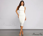 Curves Ahead Sleeveless Charming Ruched Midi Dress
