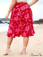 Curvy Floral Split High Rise Holiday Skirt