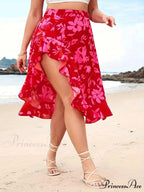 Curvy Floral Split High Rise Holiday Skirt