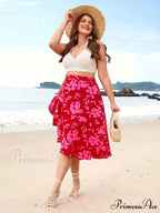 Curvy Floral Split High Rise Holiday Skirt
