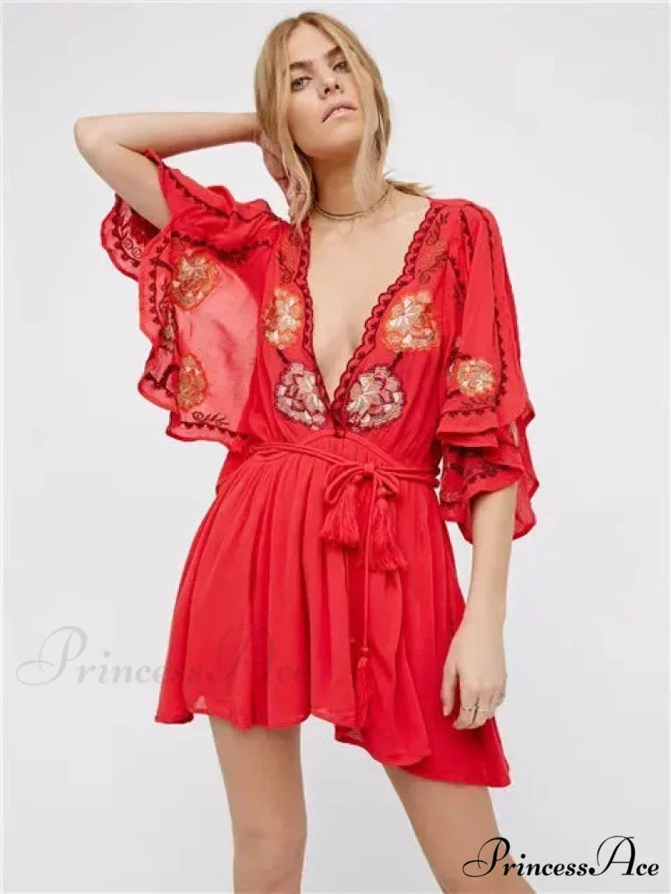 Curvy Size Button Up Chiffon Festive Boho Dress