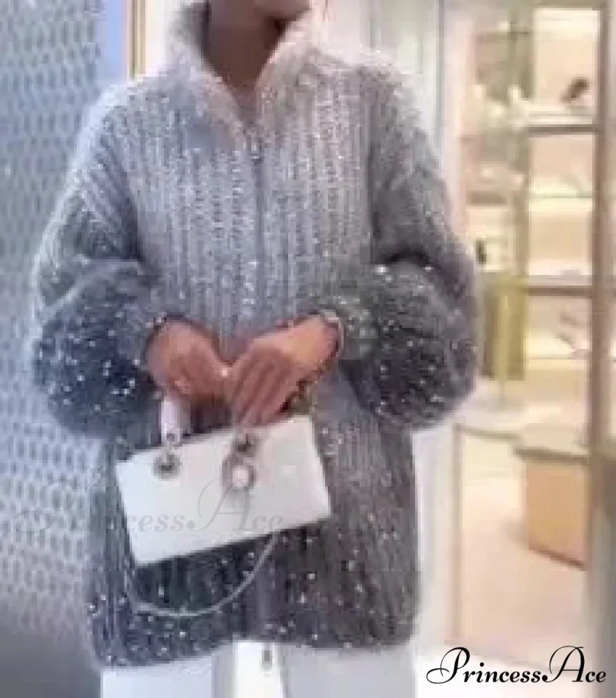 Customizable Sequin Wool Cardigan