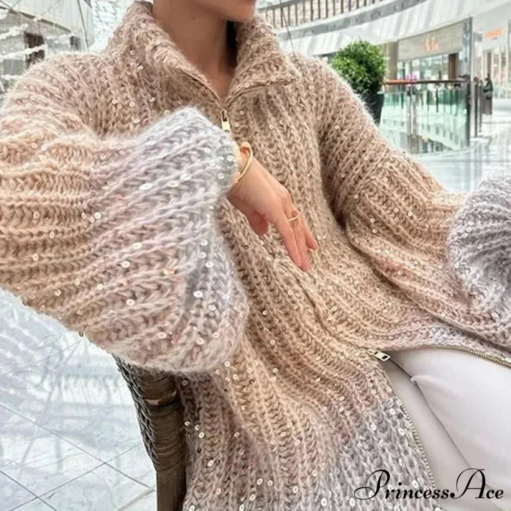 Customizable Sequin Wool Cardigan