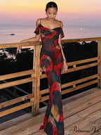 Cut Out Backless Split Maxi Dress