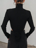 Cut Out High Trendy Neck Asymmetric Hem Top