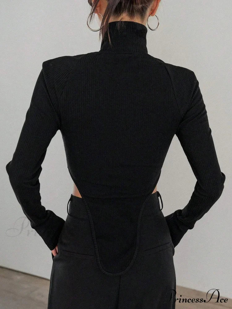 Cut Out High Trendy Neck Asymmetric Hem Top