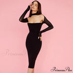 Cut Out Long Sleeve Mesh Classic Bodycon Cocktail Midi Dress - White