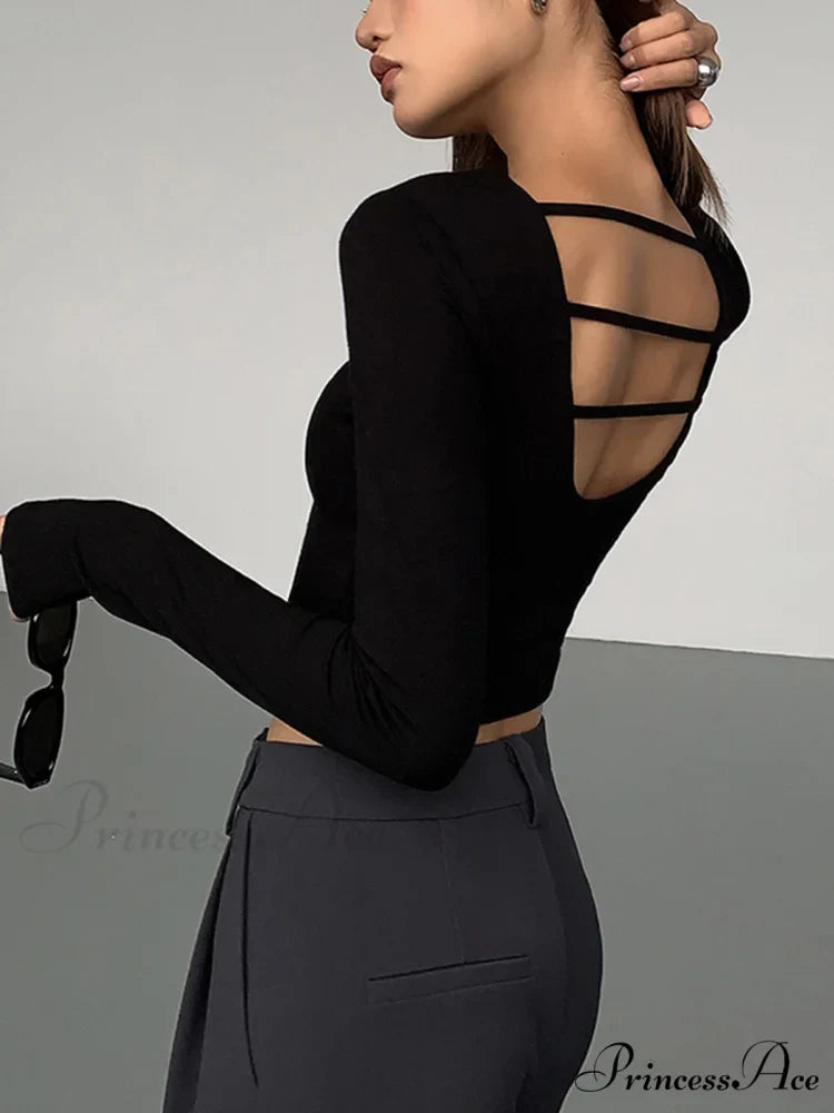 Cut Out Open Back Modern Long Sleeve Crop Top