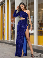 Cut-Out Sequined Maxi Party Dress