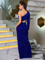 Cut-Out Sequined Maxi Party Dress