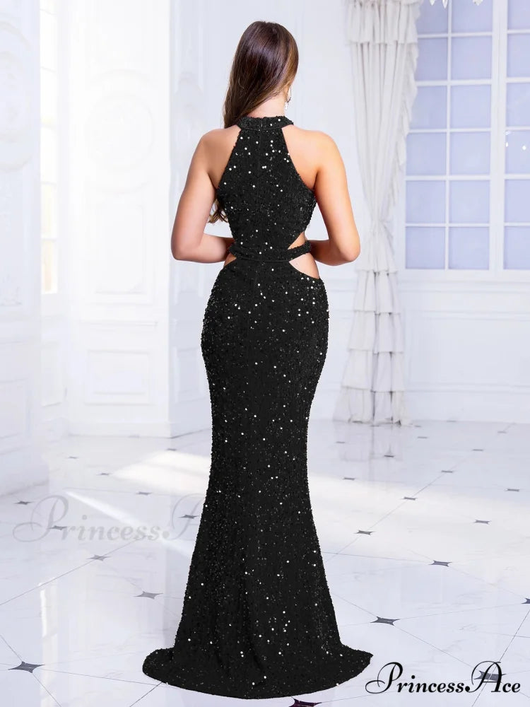 Cut-Out Sequined Party Dress