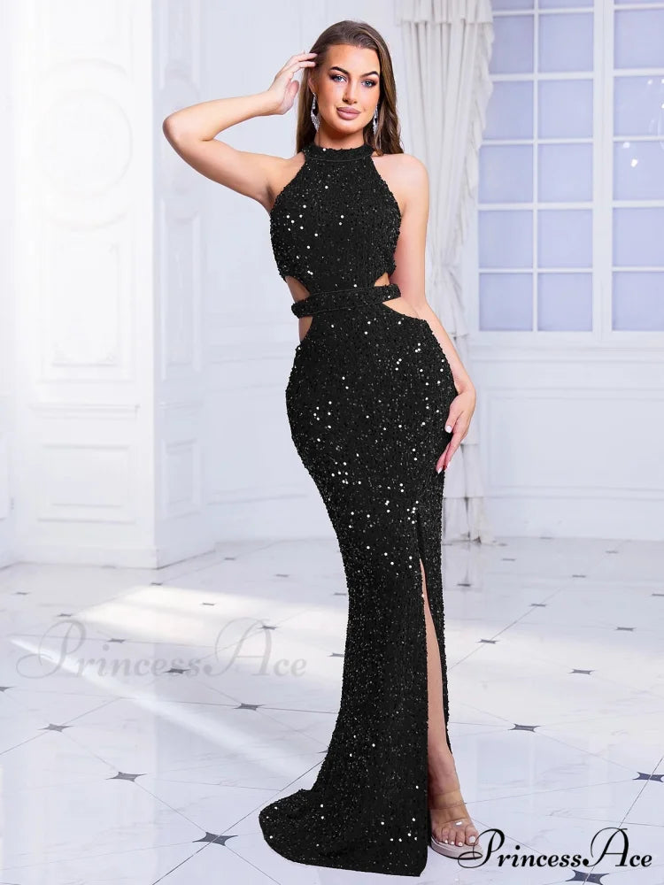 Cut-Out Sequined Party Dress