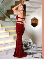 Cut Out Strapless Sequin Party Dress