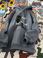 Cute Anime Feline Graphic Vintage Hoodie