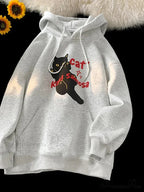 Cute Anime Feline Graphic Vintage Hoodie