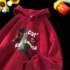 Cute Anime Feline Graphic Vintage Hoodie