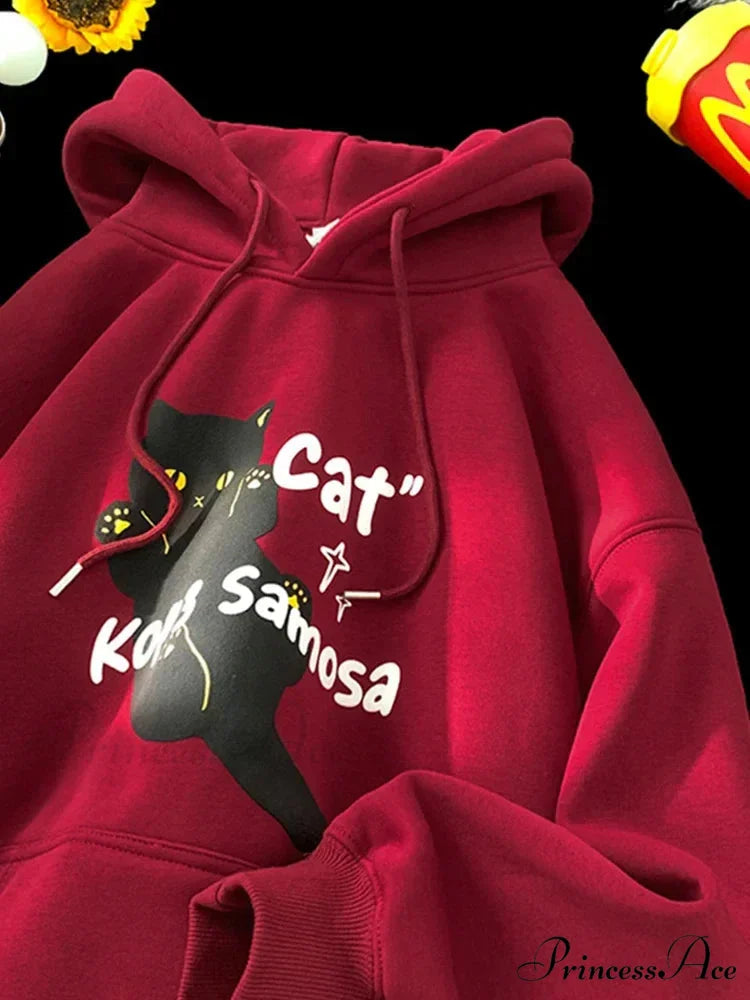 Cute Anime Feline Graphic Vintage Hoodie