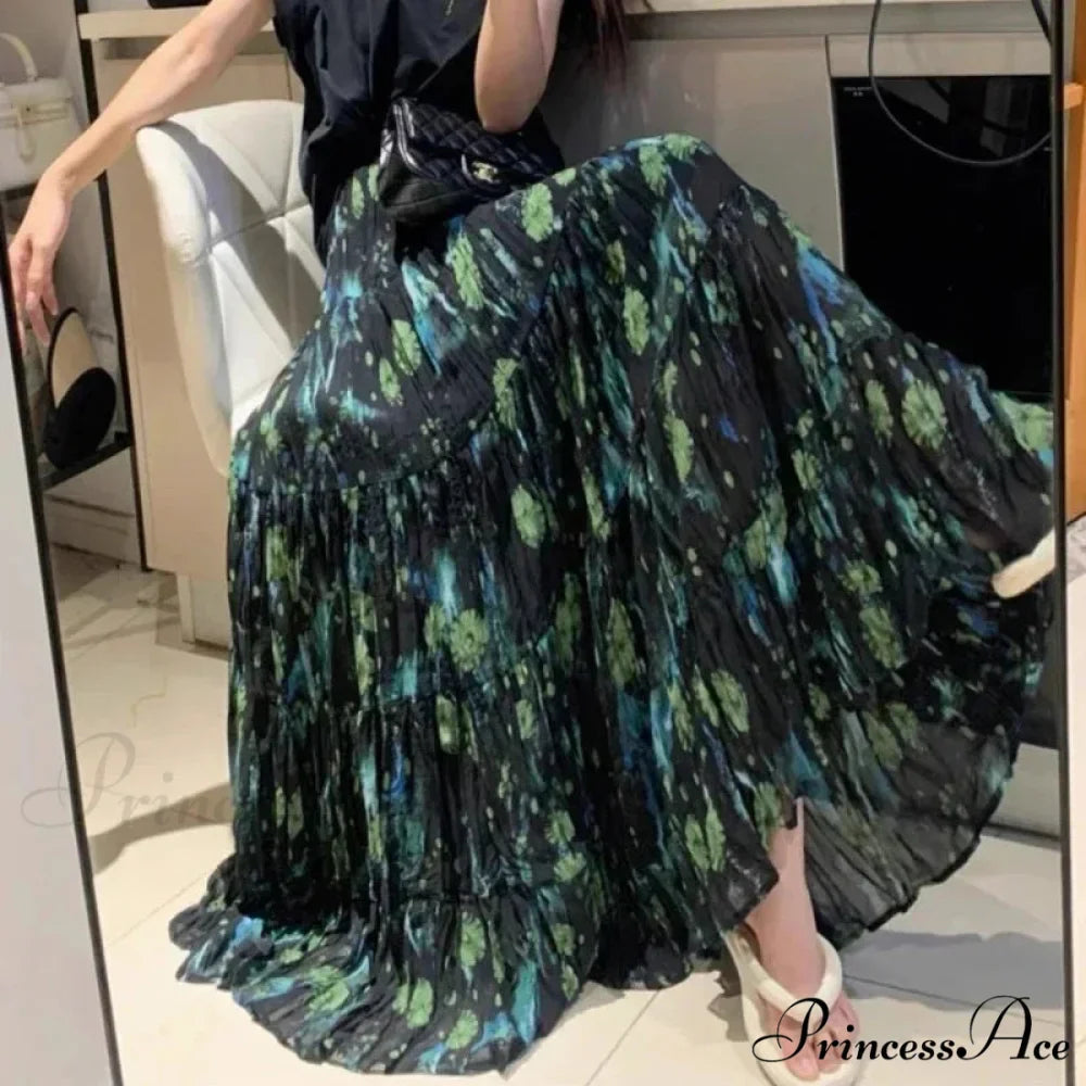 Cute Bohemian Floral Maxi Skirt Summer Vintage Romantic