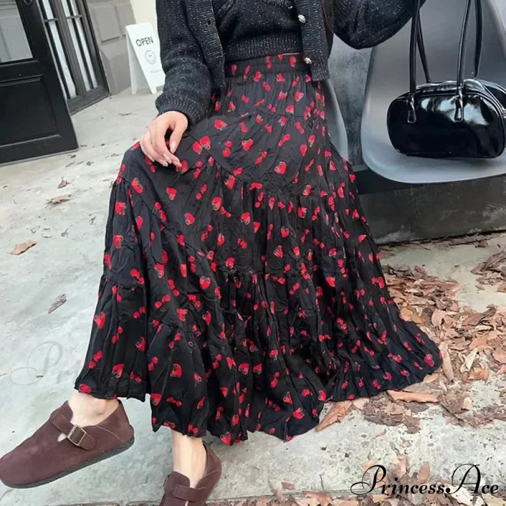 Cute Bohemian Floral Maxi Skirt Summer Vintage Romantic