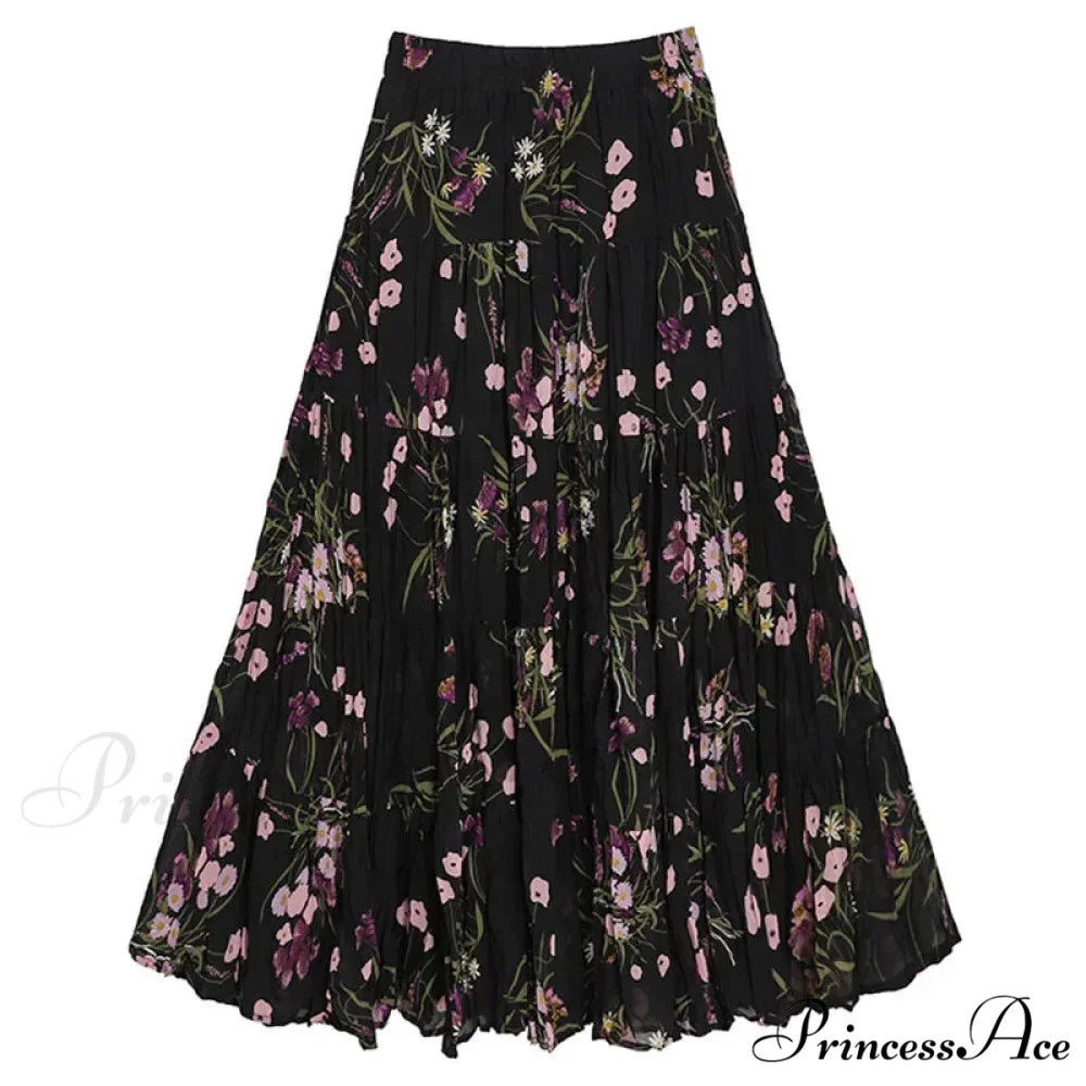 Cute Bohemian Floral Maxi Skirt Summer Vintage Romantic