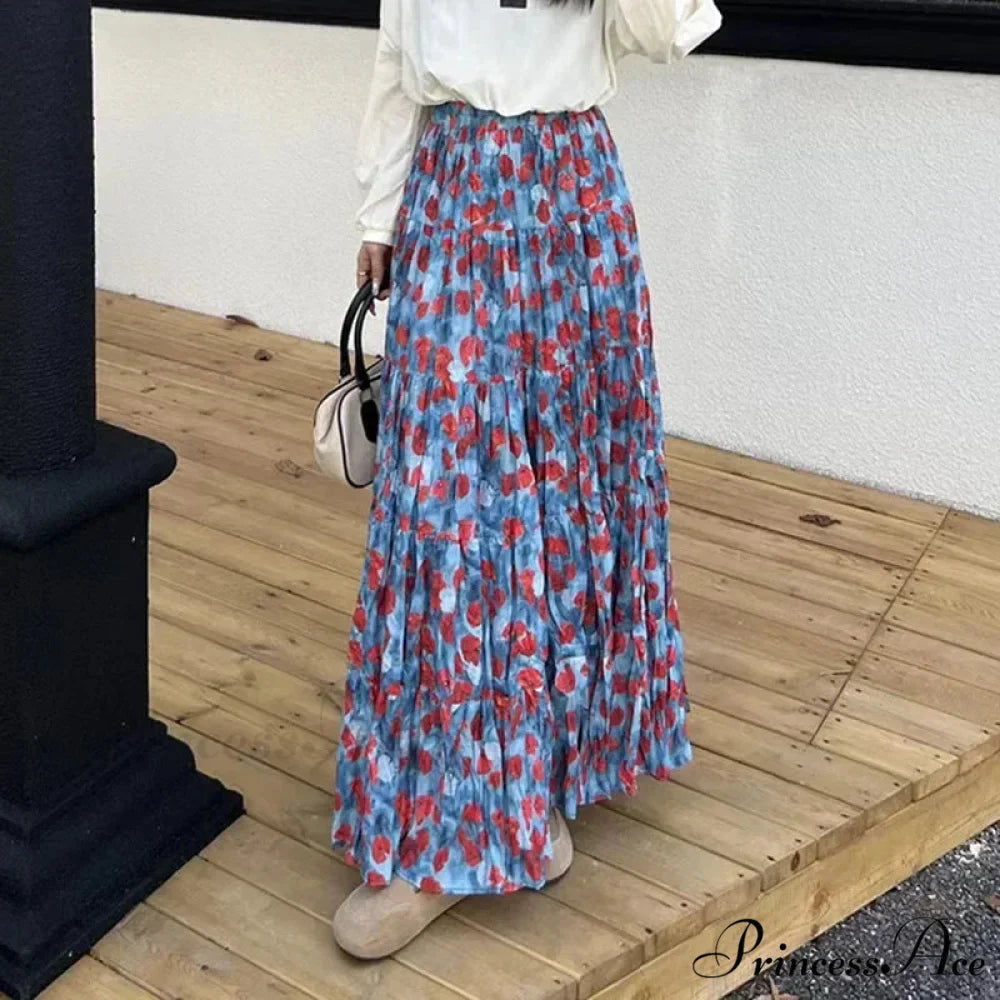 Cute Bohemian Floral Maxi Skirt Summer Vintage Romantic
